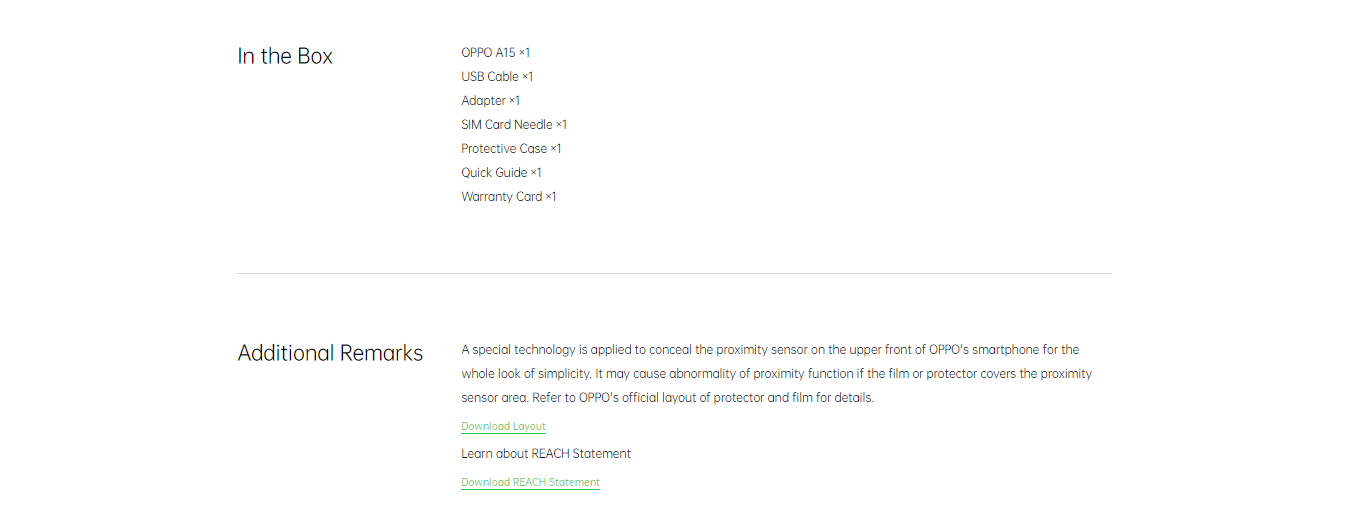Specifications of the OPPO A15 (2GB/32GB)